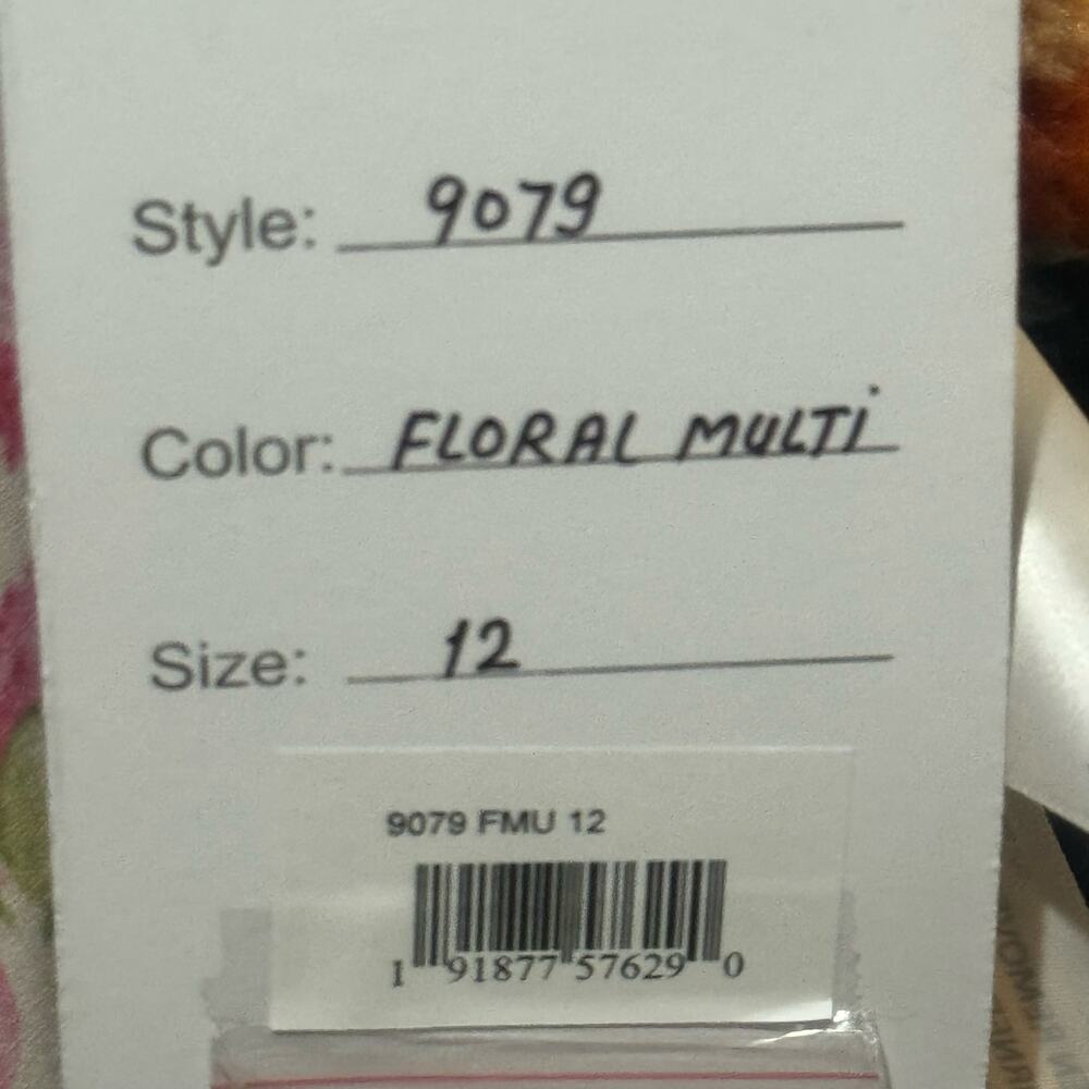 Mac Duggal Floral Print Faux Wrap Flutter Sleeve A-Line Gown Multicolor 12 NWT - Picture 10 of 11